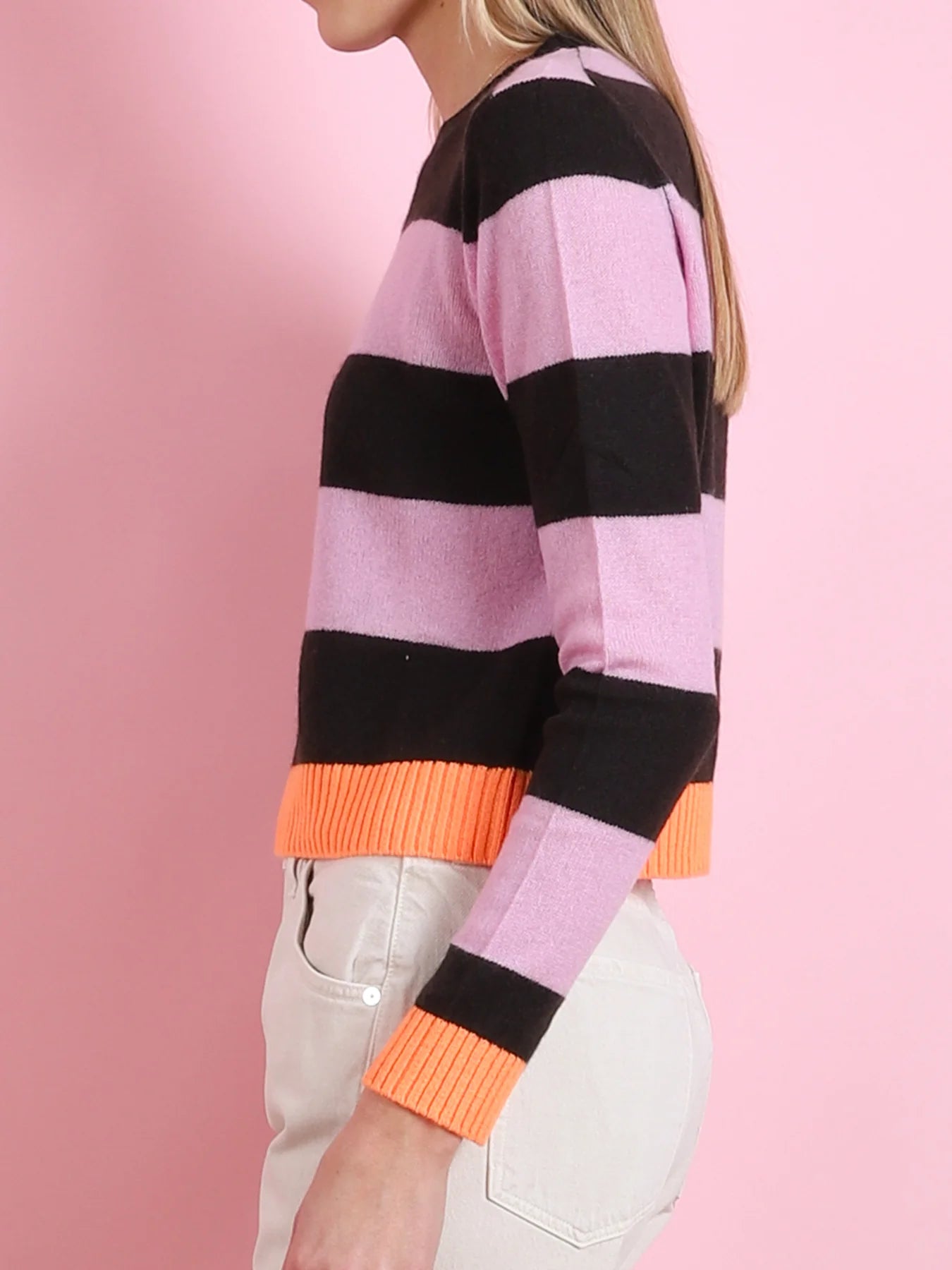 Stripe Crew Sweater in Bitter/Rose/Neon Orange