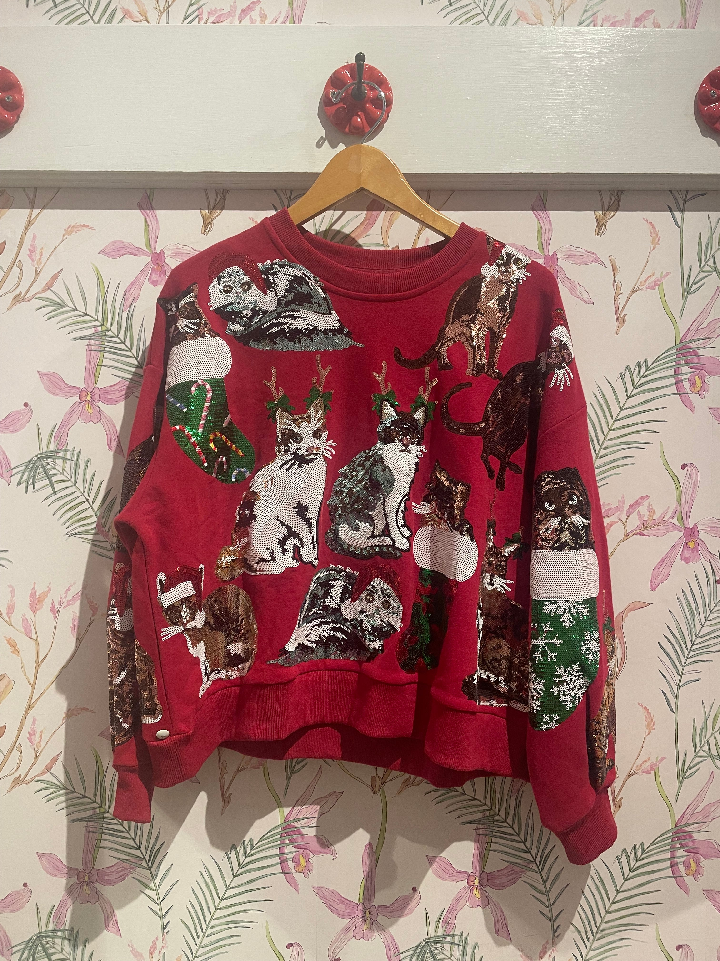 Christmas Kitty Sweatshirt in Red