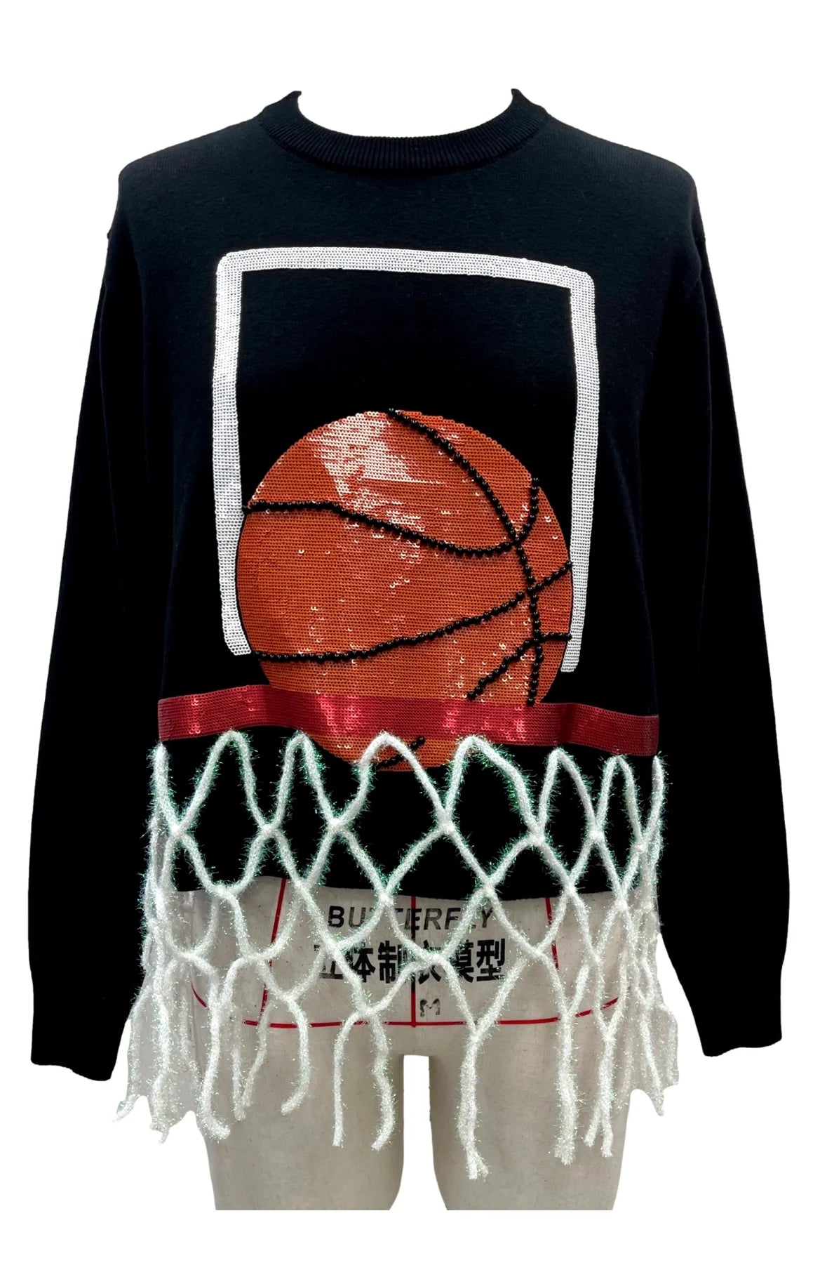 Basketball Net Fringe Sweater in Black