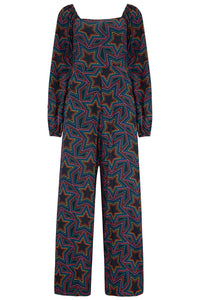 Hestia Shirred Jumpsuit in Rainbow Star Explosion