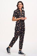 Load image into Gallery viewer, Billy Boilersuit in Black &amp; Tan Leopard Print
