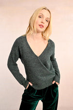 Load image into Gallery viewer, Cross Front Sparkle Sweater in Dark Green
