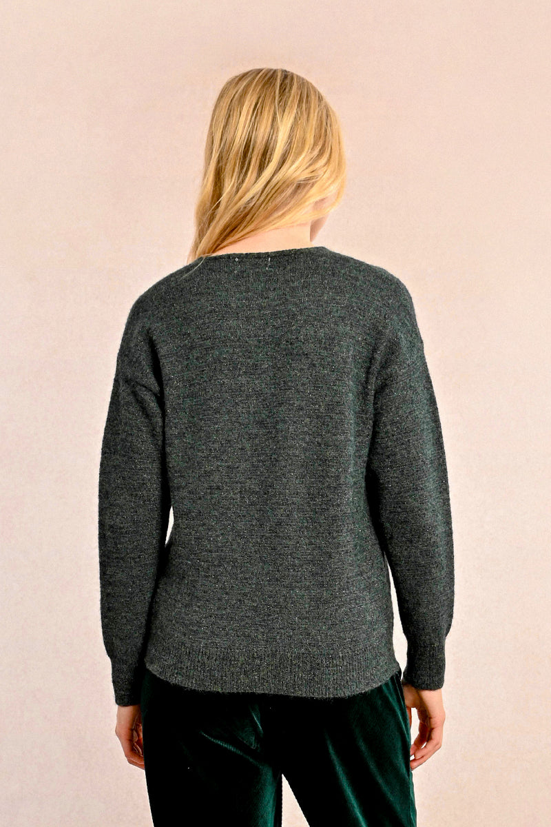 Cross Front Sparkle Sweater in Dark Green