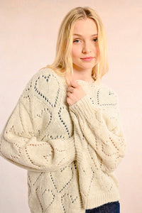 Hearts Metallic Knit Cardigan in Off White