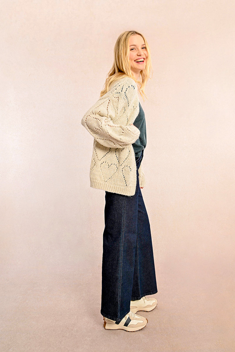 Hearts Metallic Knit Cardigan in Off White