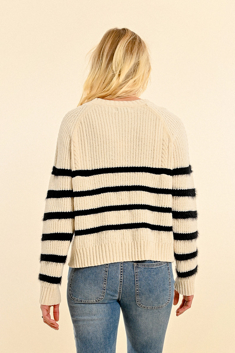 Fuzzy Striped Sweater in Off White/Black