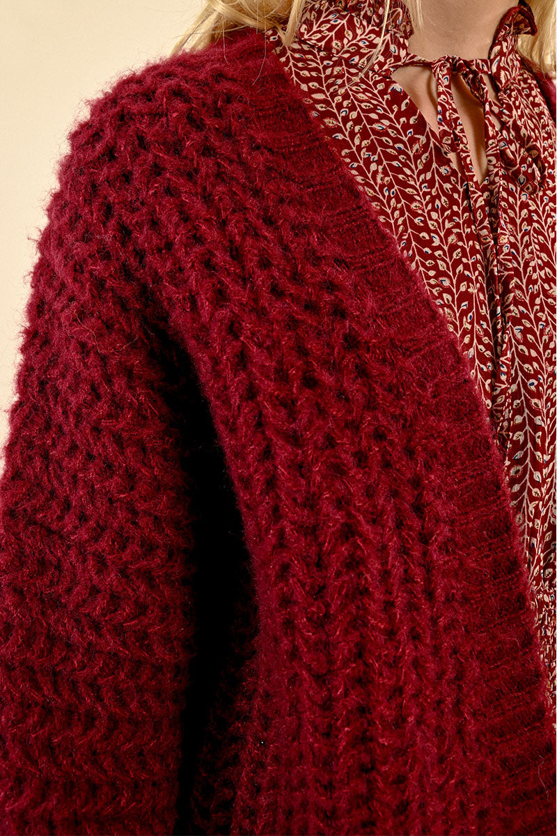 Chunky Knit Cardigan in Burgundy