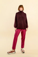 Load image into Gallery viewer, Chunky Turtleneck Tunic Sweater in Marled Dark Red
