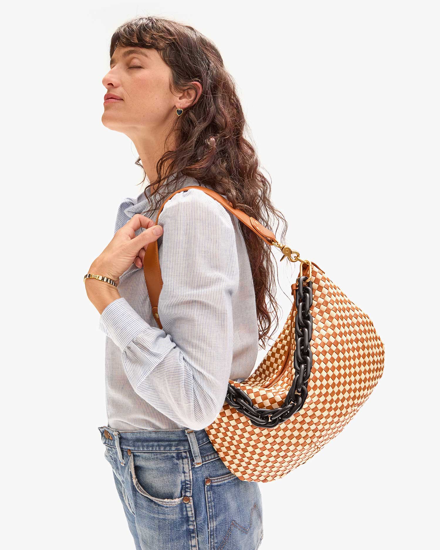 Moyen Messenger in Natural/Cream Woven Checker