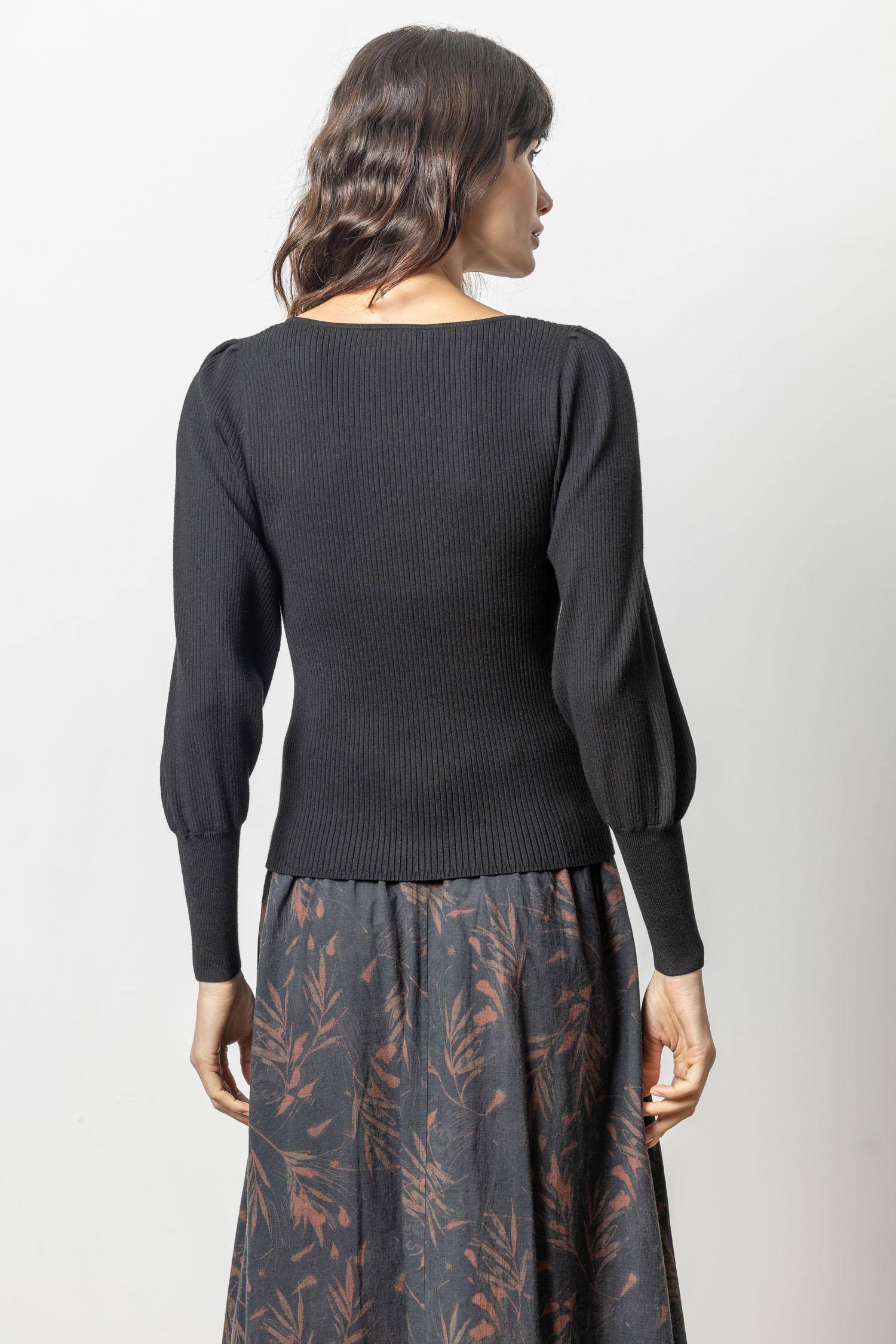 Full Sleeve Square Neck Sweater in Black