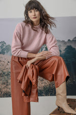 Load image into Gallery viewer, Pleated Sleeve Crewneck Sweater in Peony
