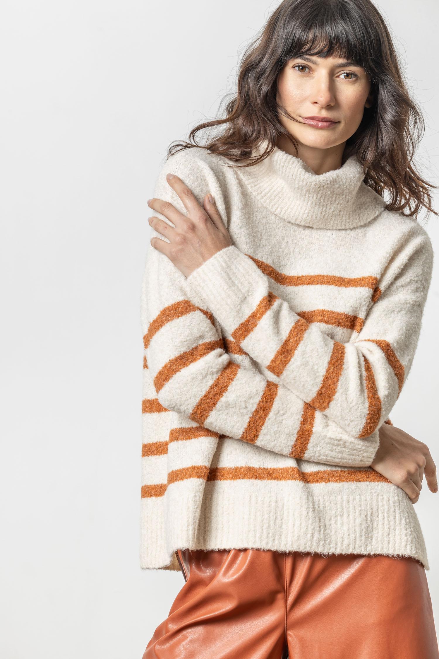 Striped Turtleneck Sweater in Snow Stripe