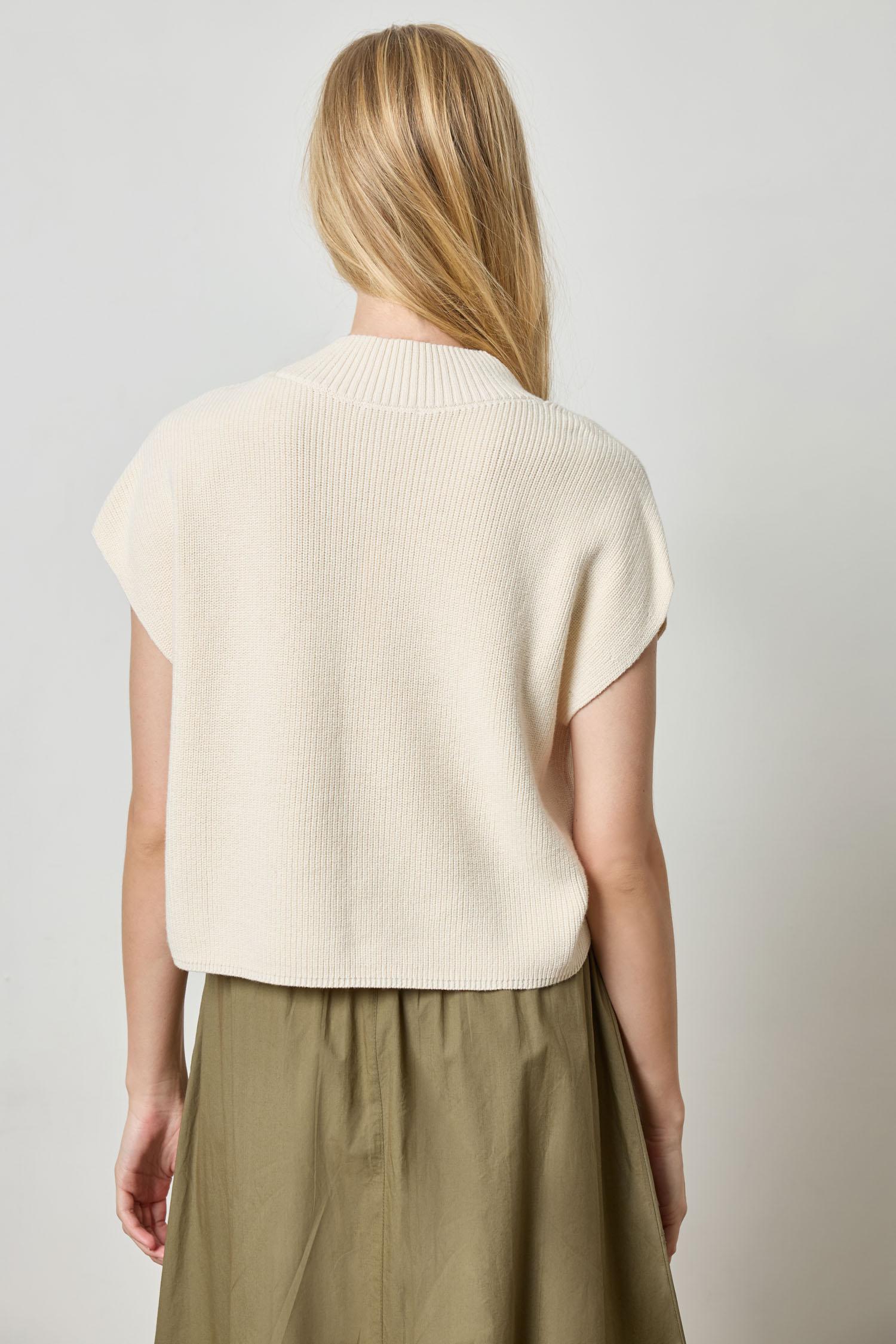 Wide Trim V-Neck Sweater in Ivory