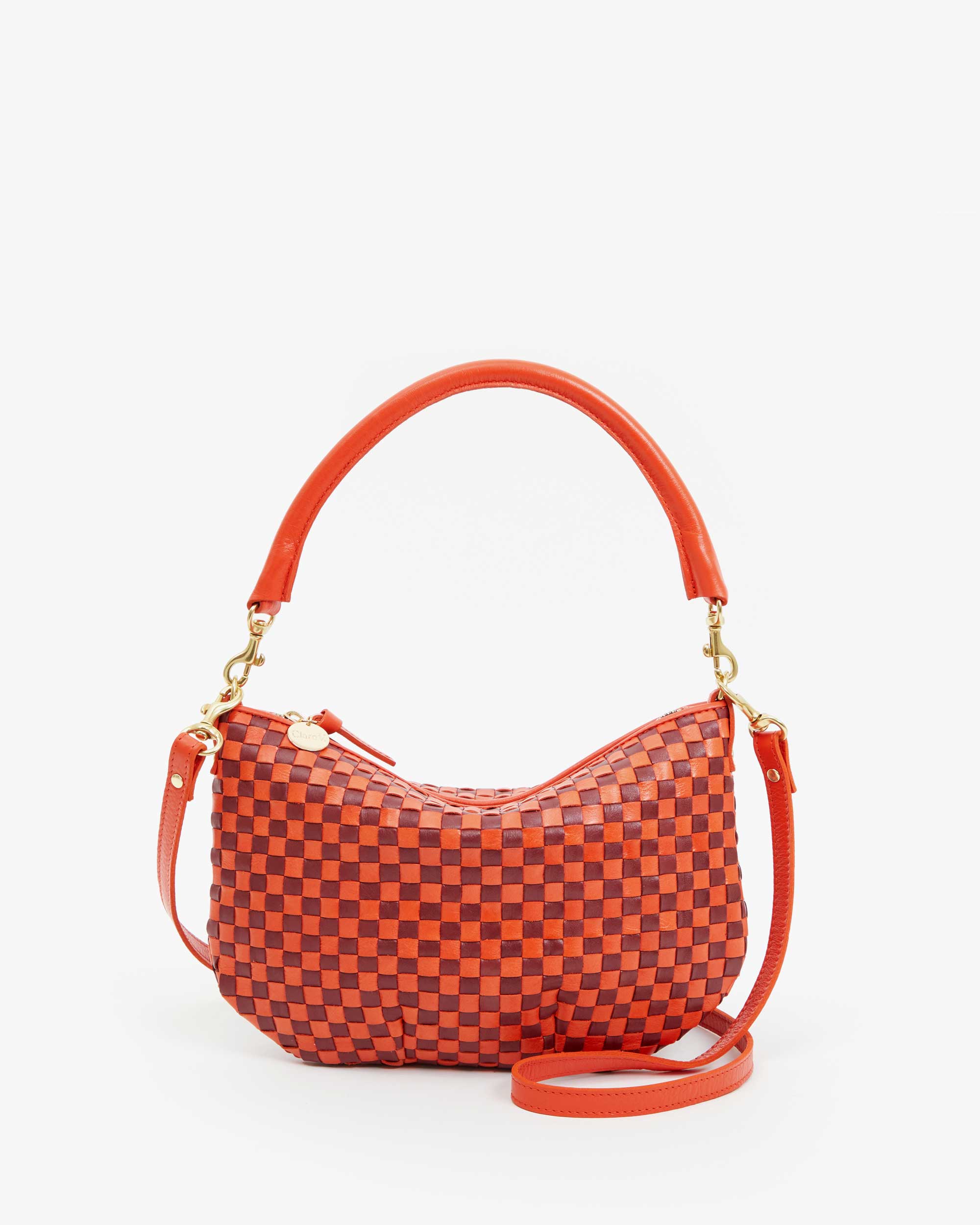 Petit Moyen Messenger in Woven Checker Bright Poppy/Bordeaux