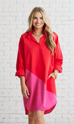 Load image into Gallery viewer, Preppy Asymmetrical Dress in Red/Fuchsia
