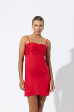 Load image into Gallery viewer, Austin Linen Mini Dress in Radiant Red
