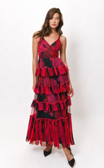 Load image into Gallery viewer, Freya Ruffle Maxi Dress in Oversized Pink Blooming Floral
