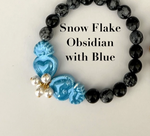 Load image into Gallery viewer, J&#39; Adore Bracelet in Snow Flake Obsidian with Blue
