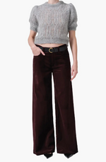 Load image into Gallery viewer, Lolli Mid Rise Baggy Velvet in Burgundy
