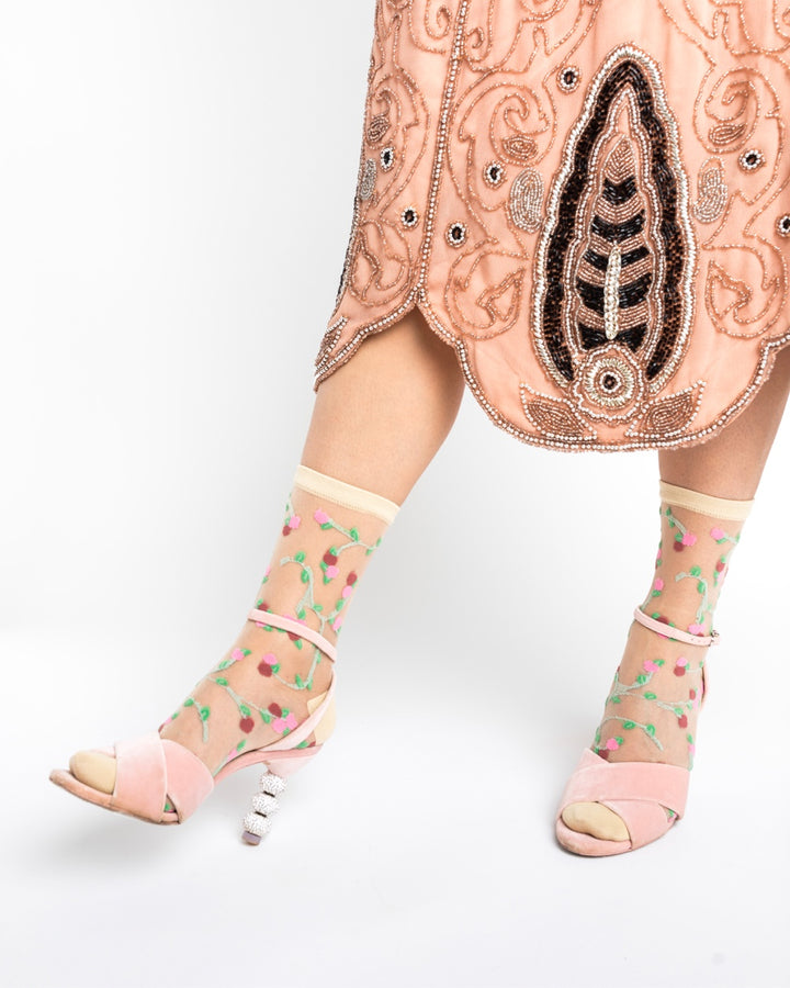 Sheer Rosettes Crew Sock