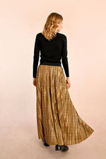 Load image into Gallery viewer, Metallic Pleated Skirt in Gold
