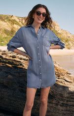 Load image into Gallery viewer, Dover Chambray Dress in Sun Bleached Indigo
