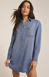 Dover Chambray Dress in Sun Bleached Indigo