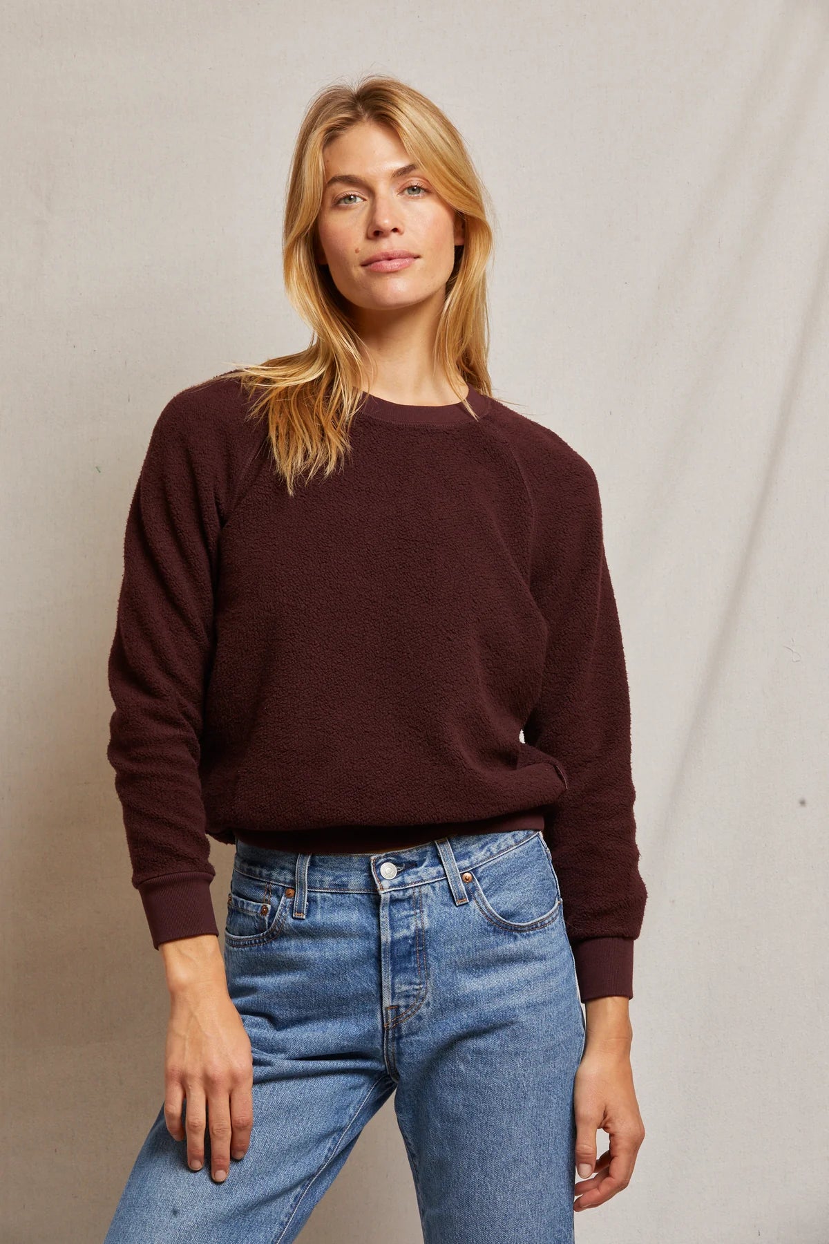 Ziggy Inside Out Fleece Shrunken Crewneck Sweatshirt in Blackberry