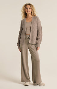 Sutton Rib Cardigan in Heather Taupe