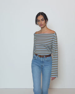 Bryce Striped Boat Neck in Capers Prato Stripe