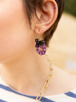 Load image into Gallery viewer, Black Panther on Purple Aster Flower Pendant Earrings
