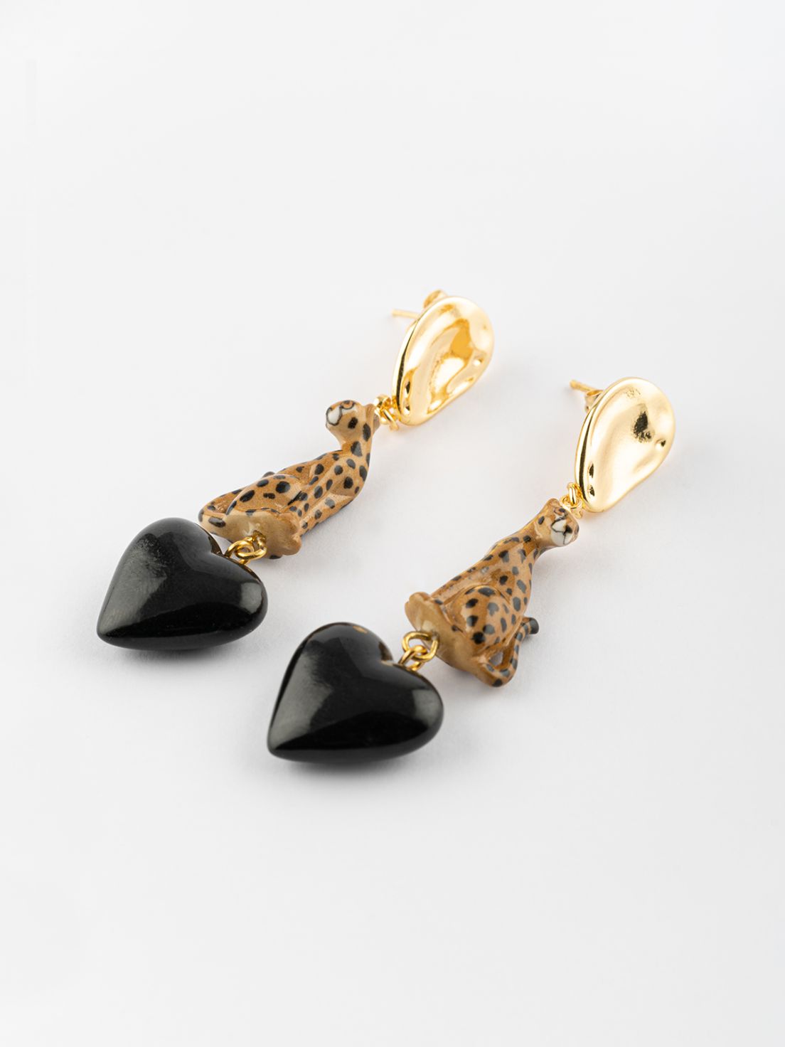 Leopard Black Heart Pendant Earrings