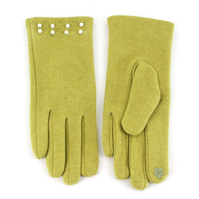 Pearl Embellished Gloves in Chartreuse