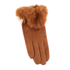 Faux Fur Trim Gloves in Brown