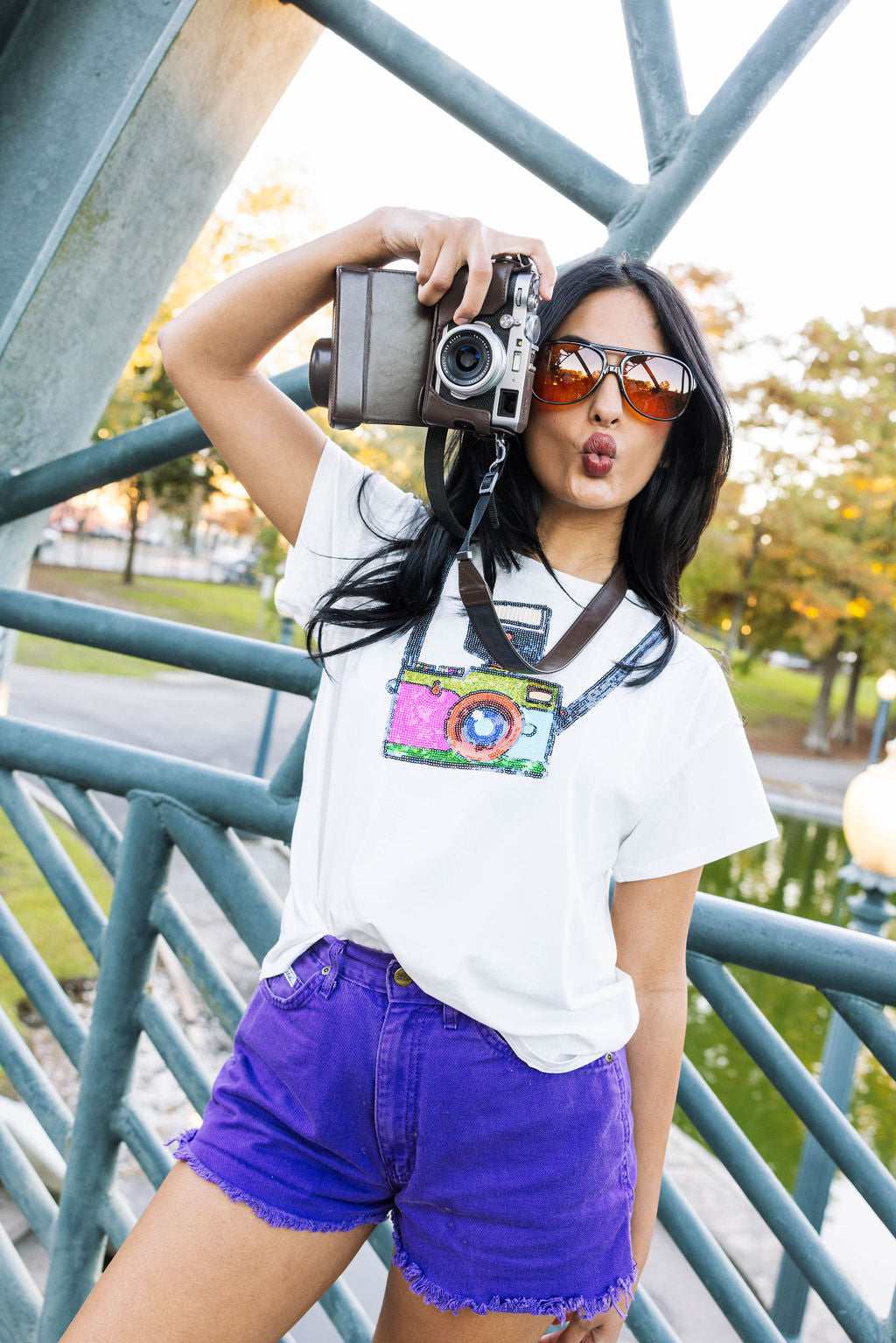 Camera Around Neck Tee in White