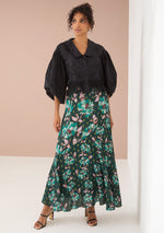 Load image into Gallery viewer, Ara Skirt in Emerald Stained Glass Floral
