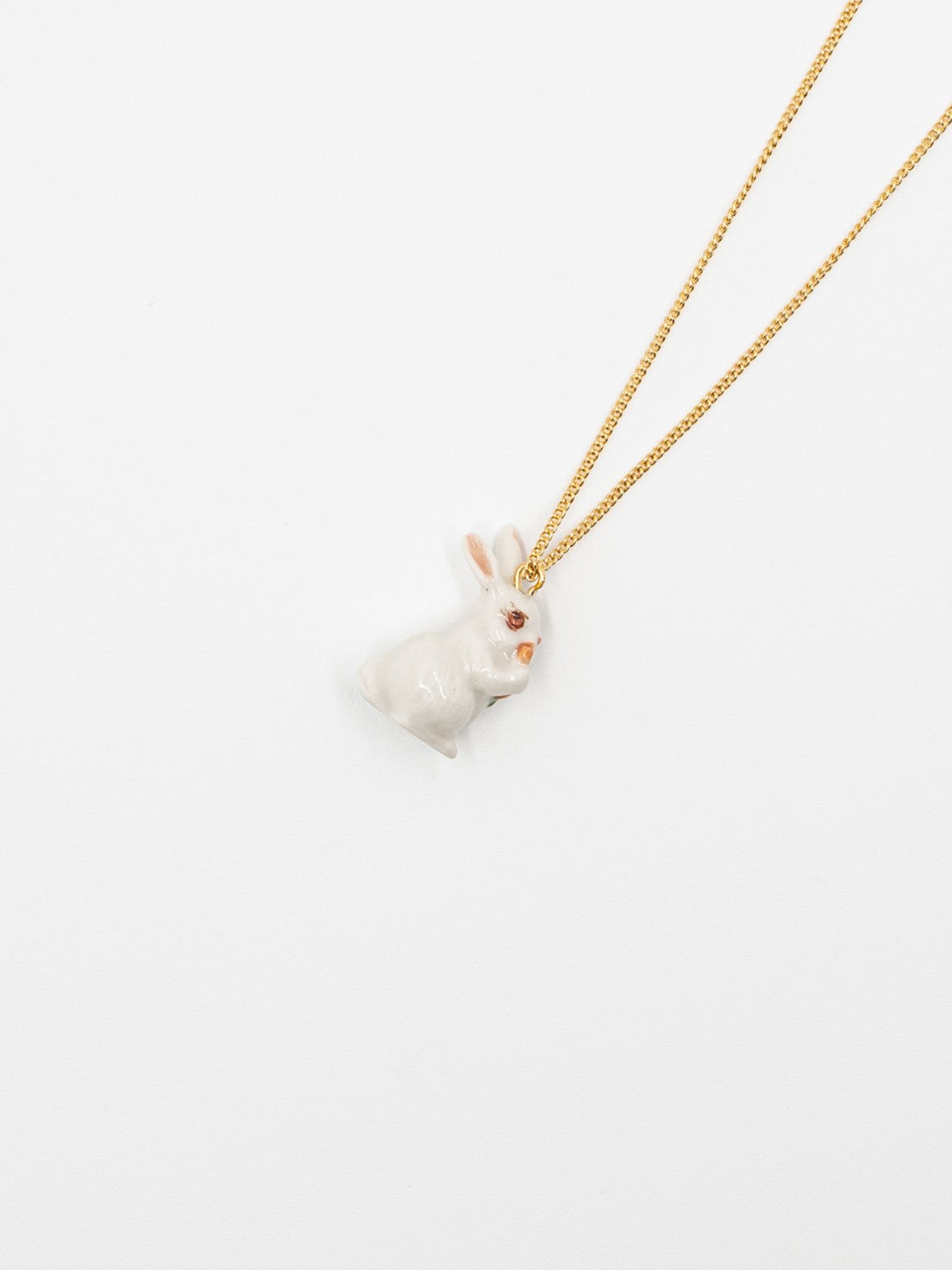 White Rabbit with Carrot Necklace in Gold