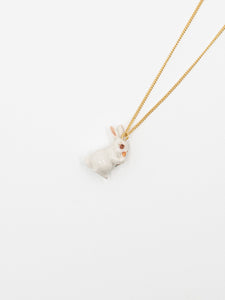 White Rabbit with Carrot Necklace in Gold