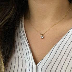 Birthstone Solitaire and Crystal Bar Necklace for March/Aquamarine