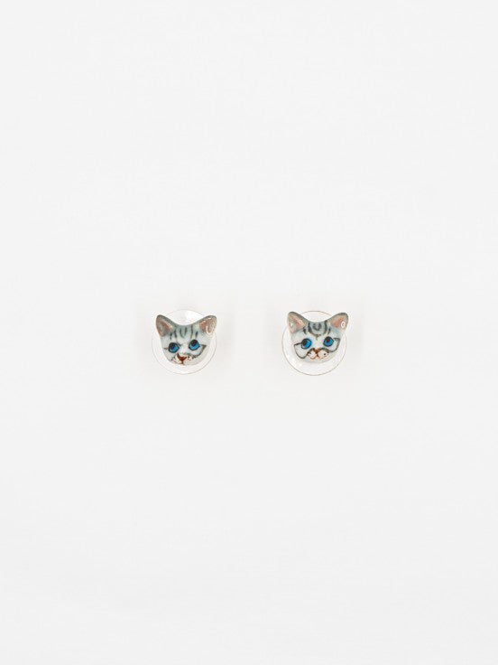 Mini Grey Cat Flat Head Earrings