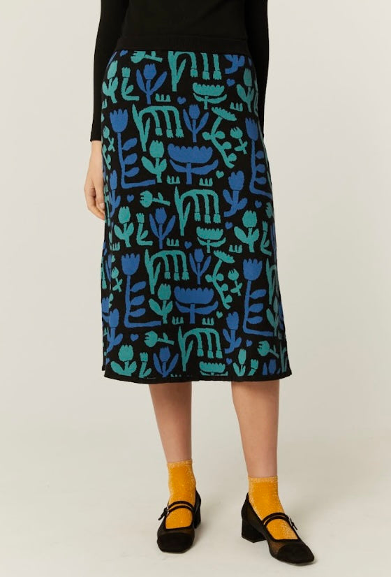 Knitted Midi Skirt in Tulip Print