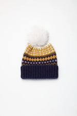 Load image into Gallery viewer, Hand Knit Happy Holiday Pom Pom Hat in Midnight
