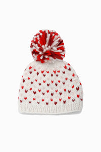 Mini Heart Pom Hat in Lollipop Red Multi