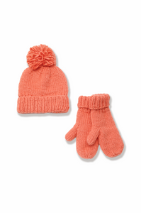 Hand Knit Basic Pom Pom Hat in Coral Rose