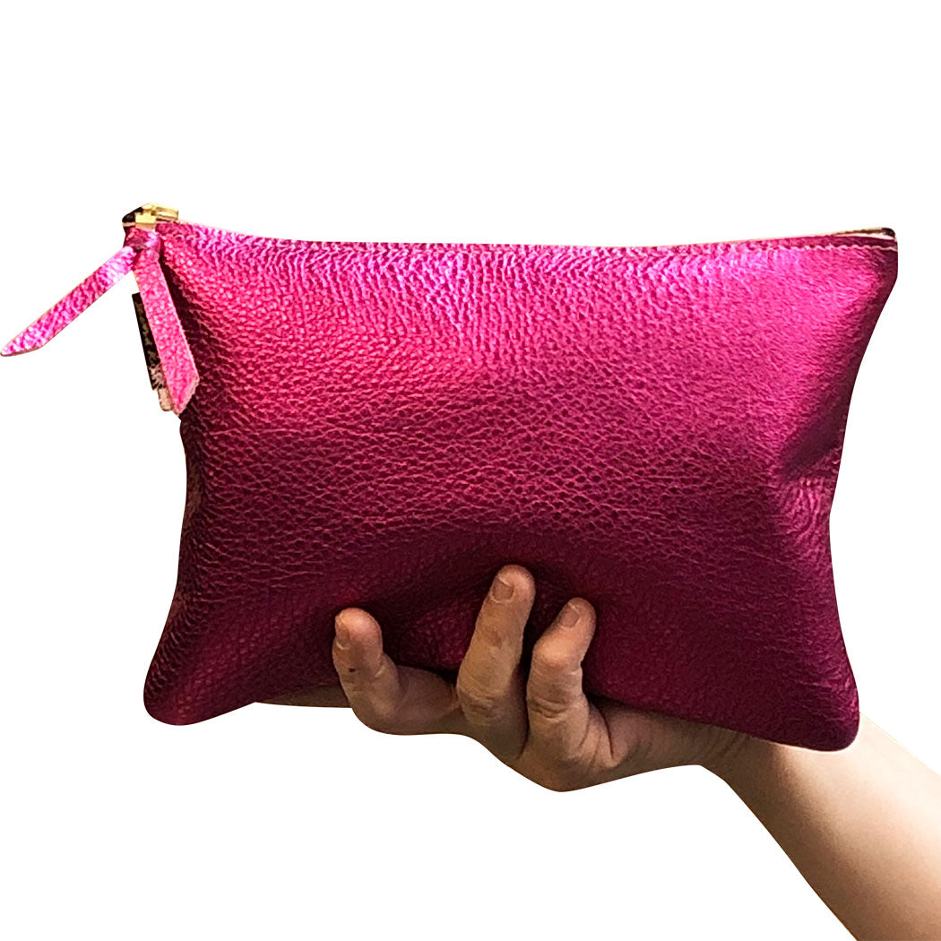 The Metallic Monroe Everyday Pouch in Fuschia